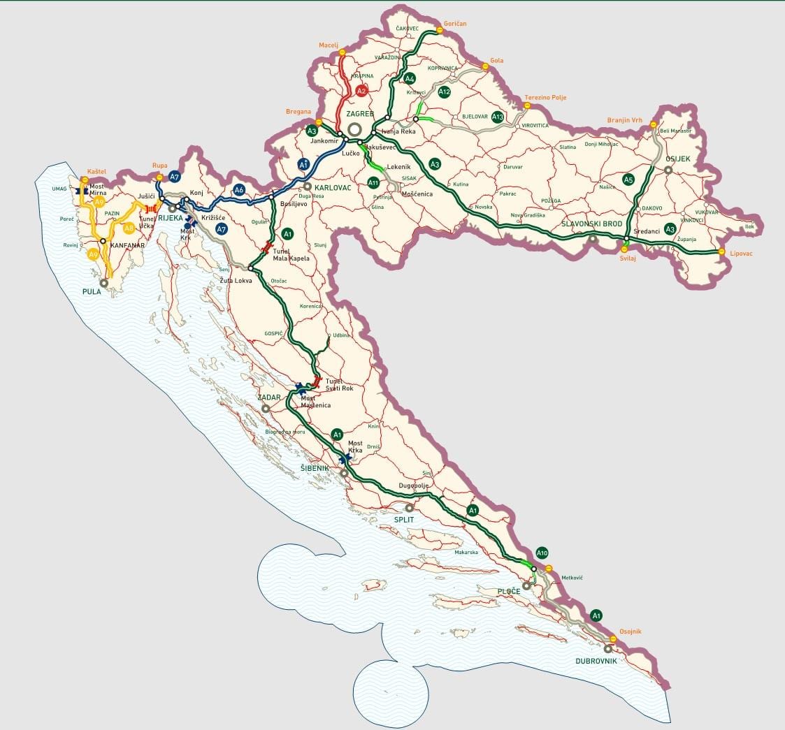 хорват motorways газрын зураг